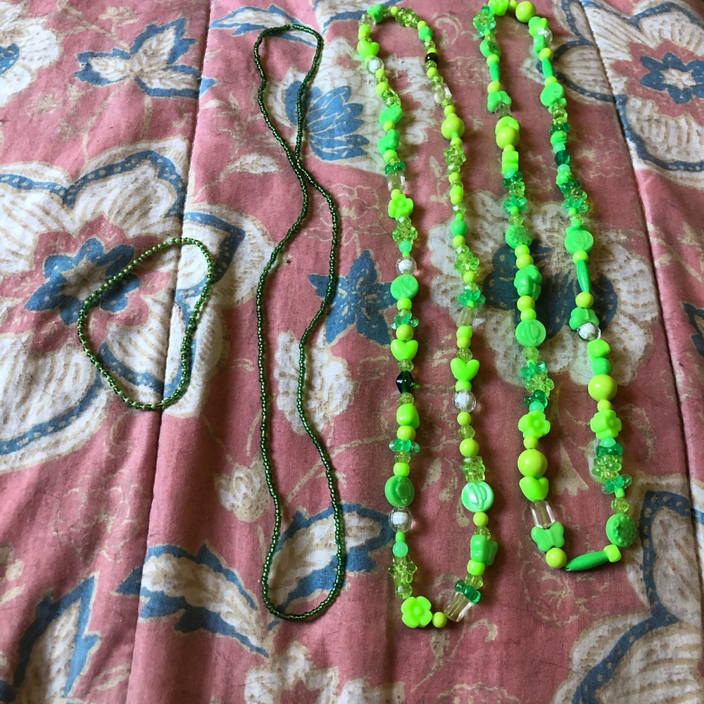 Kids Neon Green Bead Necklace Set - Unbranded